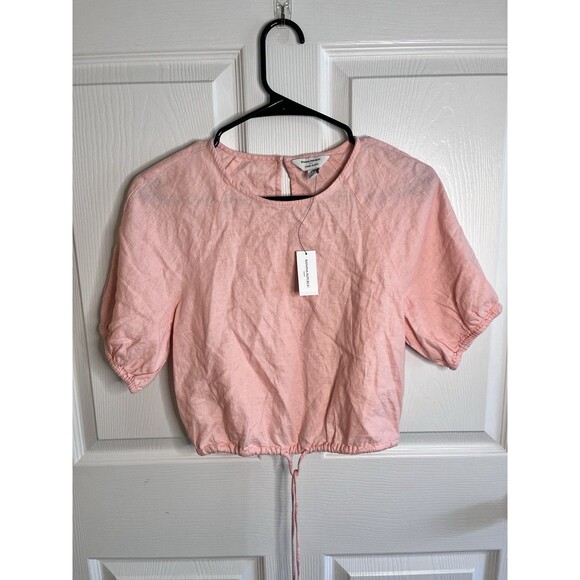 Banana Republic Linen Blend Tie Hem Top Sz XS Baby Pink NWT Boho Cute - Picture 1 of 8